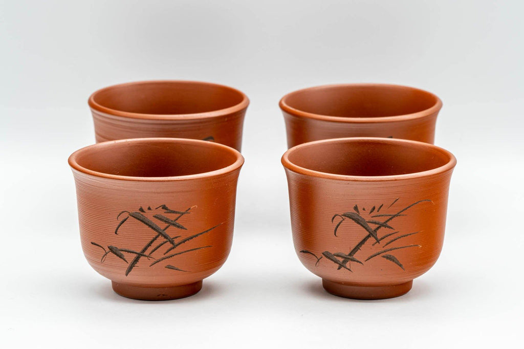 Japanese Teacups - Set of 4 Bamboo Spiraling Tokoname-yaki Yunomi - 100ml
