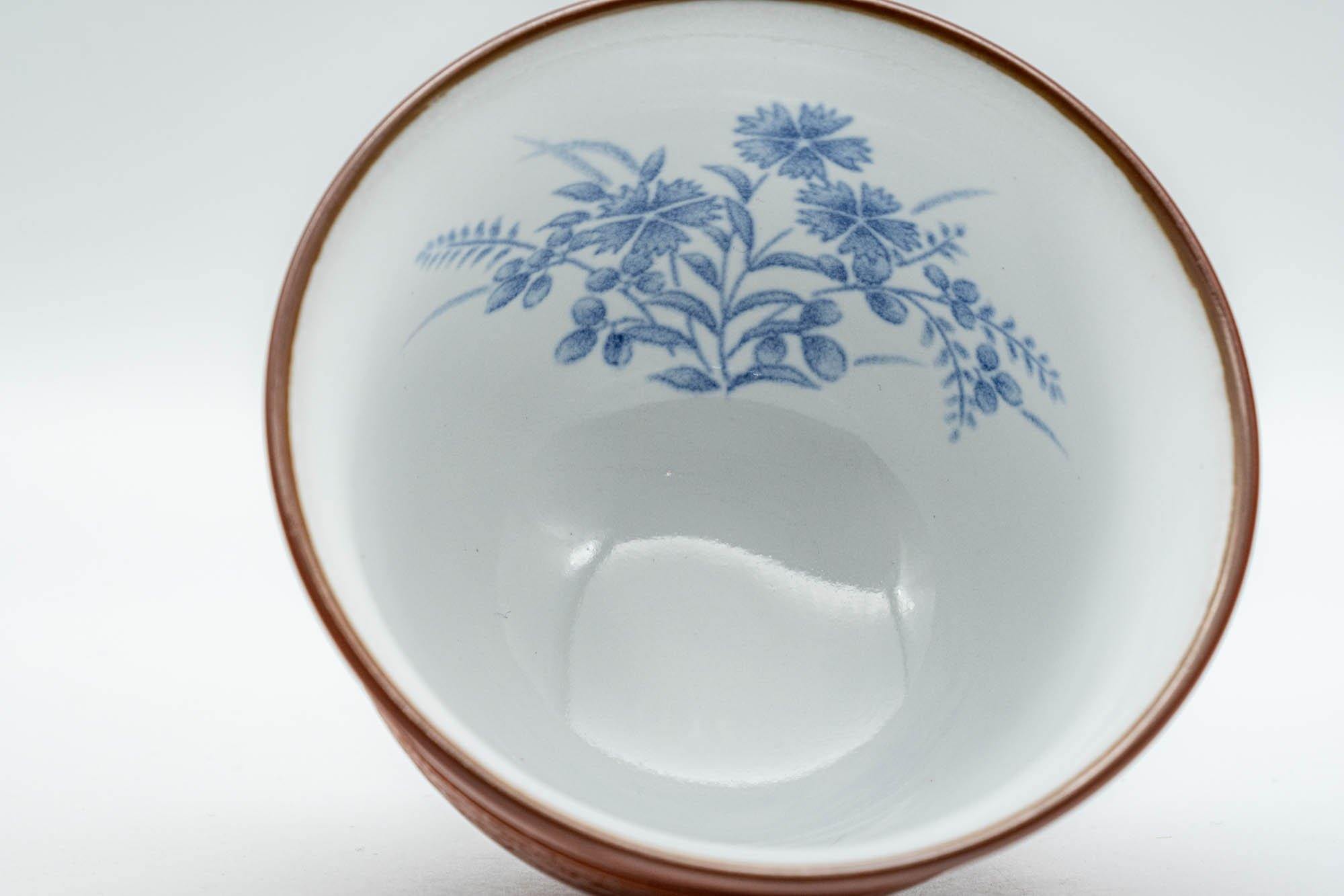 Japanese Teacup - Blue Floral White Glazed Interior Tokoname-yaki Yunomi - 110ml
