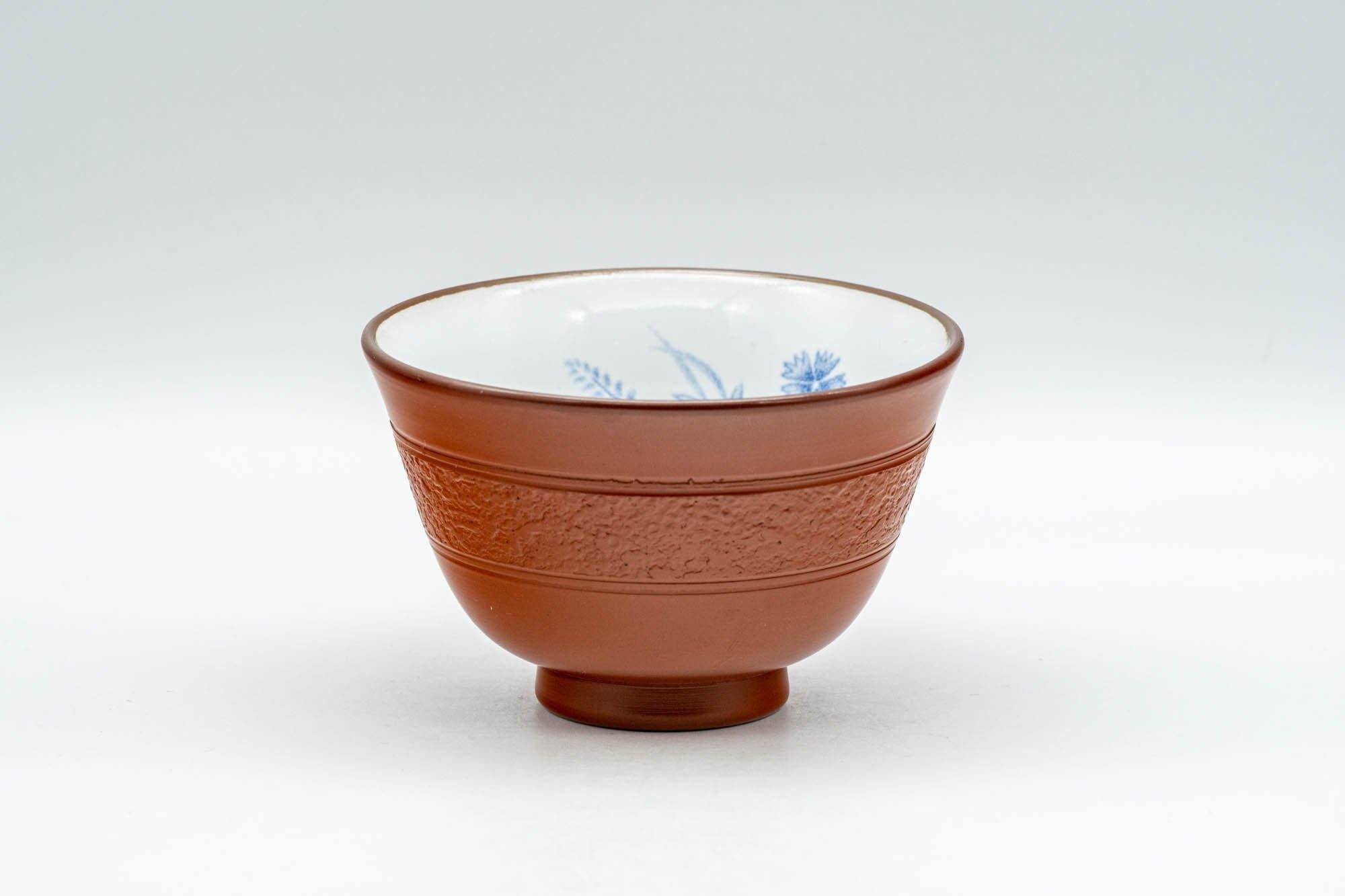 Japanese Teacup - Blue Floral White Glazed Interior Tokoname-yaki Yunomi - 110ml