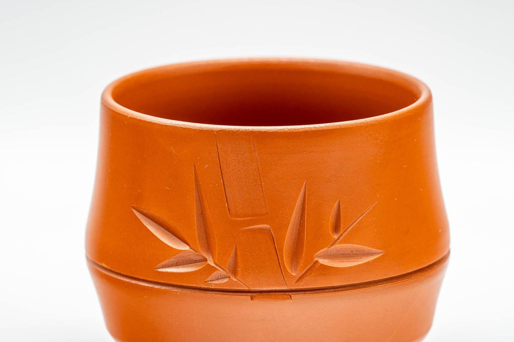 Japanese Teacups - Set of 4 Bamboo Engraved Tokoname-yaki Red Shudei Yunomi - 130ml