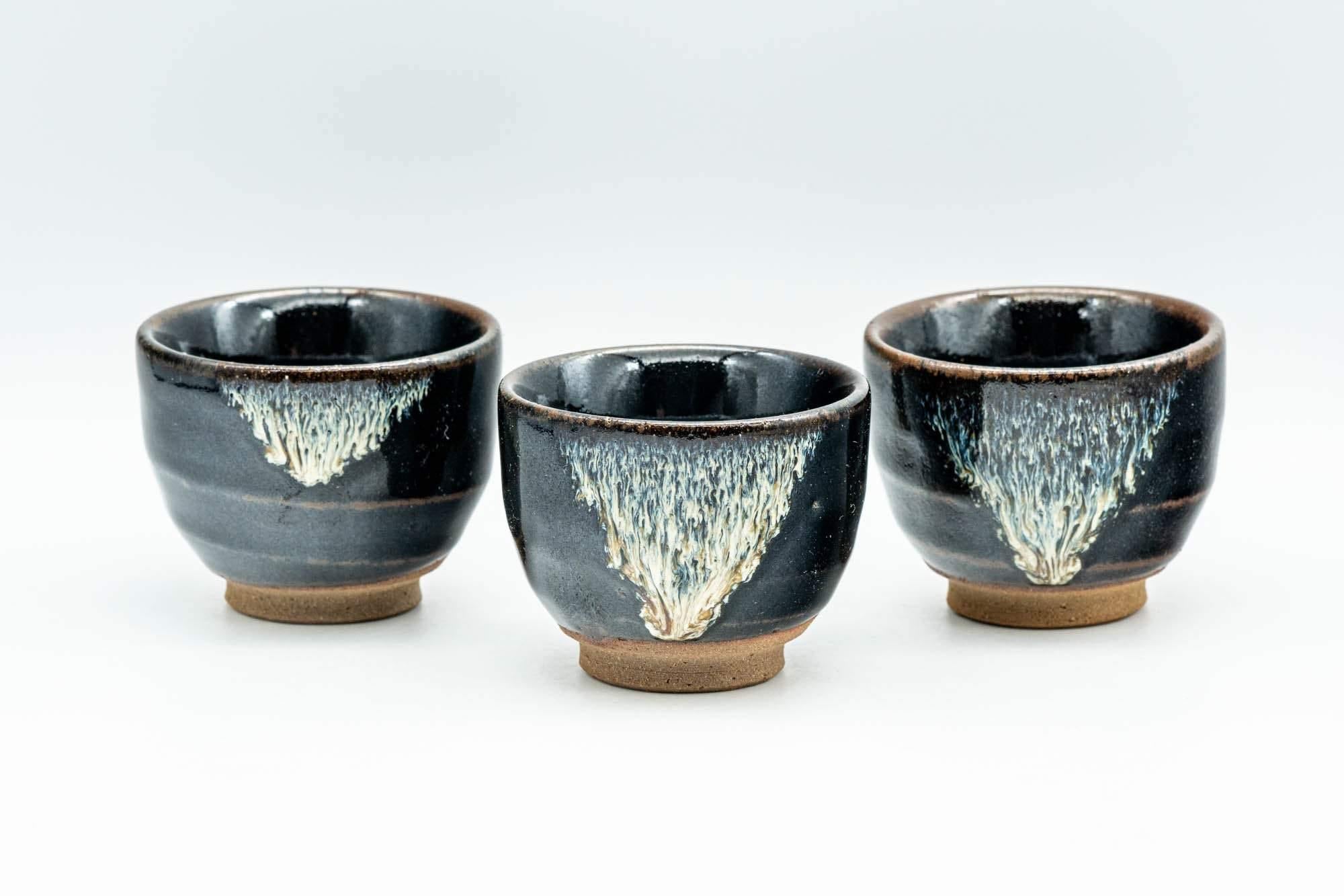 Japanese Teacups - Set of 3 Jet Black Hare's Fur Drip-Glazed Yunomi - 60ml