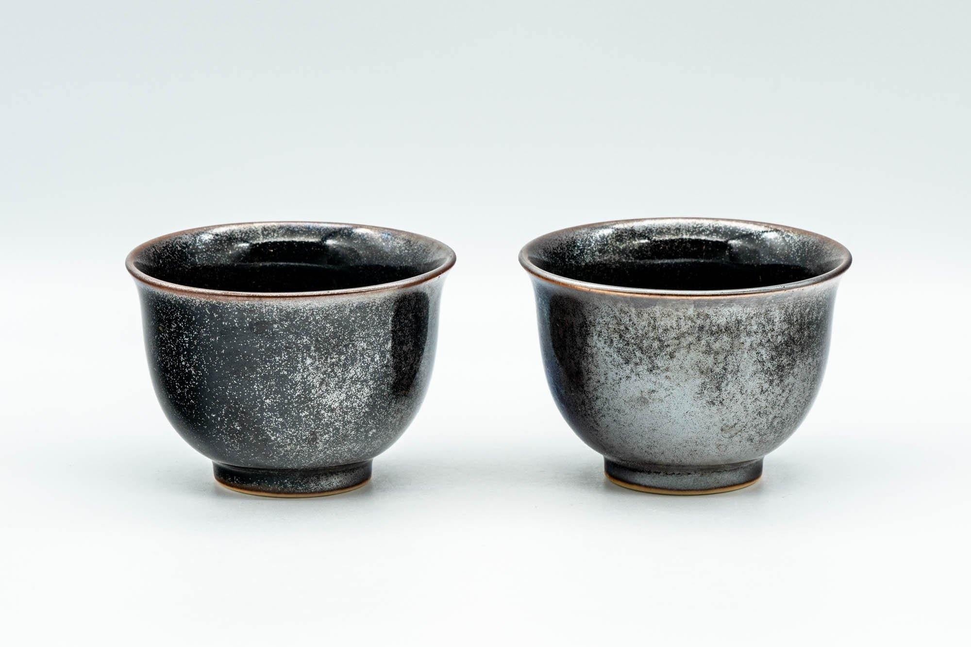 Japanese Teacups - Pair of Shiny Black Glazed Yunomi - 100ml