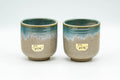 Japanese Teacups - Pair of Turquoise Drip-Glazed Agano-yaki Yunomi - 110ml