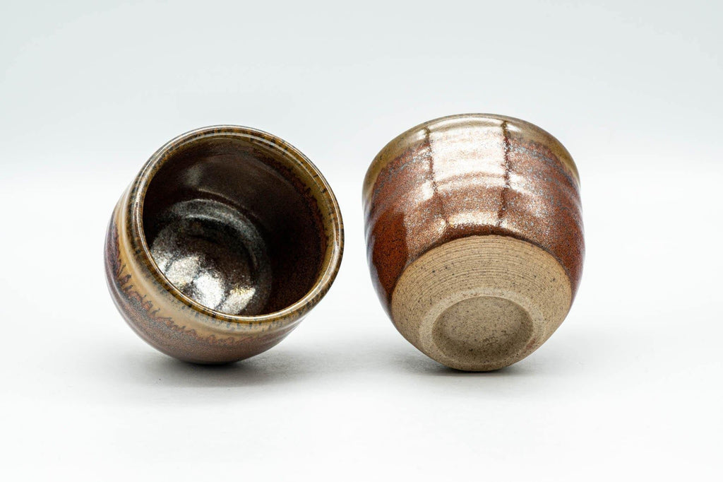 Japanese Teacups - Pair of Red Honey Drip-Glazed Yunomi - 90ml