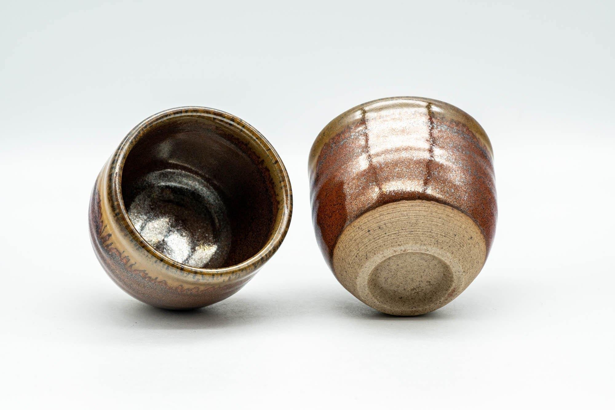 Japanese Teacups - Pair of Red Honey Drip-Glazed Yunomi - 90ml