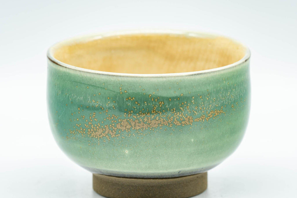 Japanese Teacup - Emerald Green Gold Speckled Yunomi - 80ml