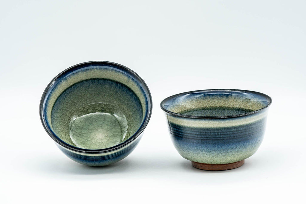 Japanese Teacups - Pair of Celadon Snowflake Glazed Yunomi - 100ml