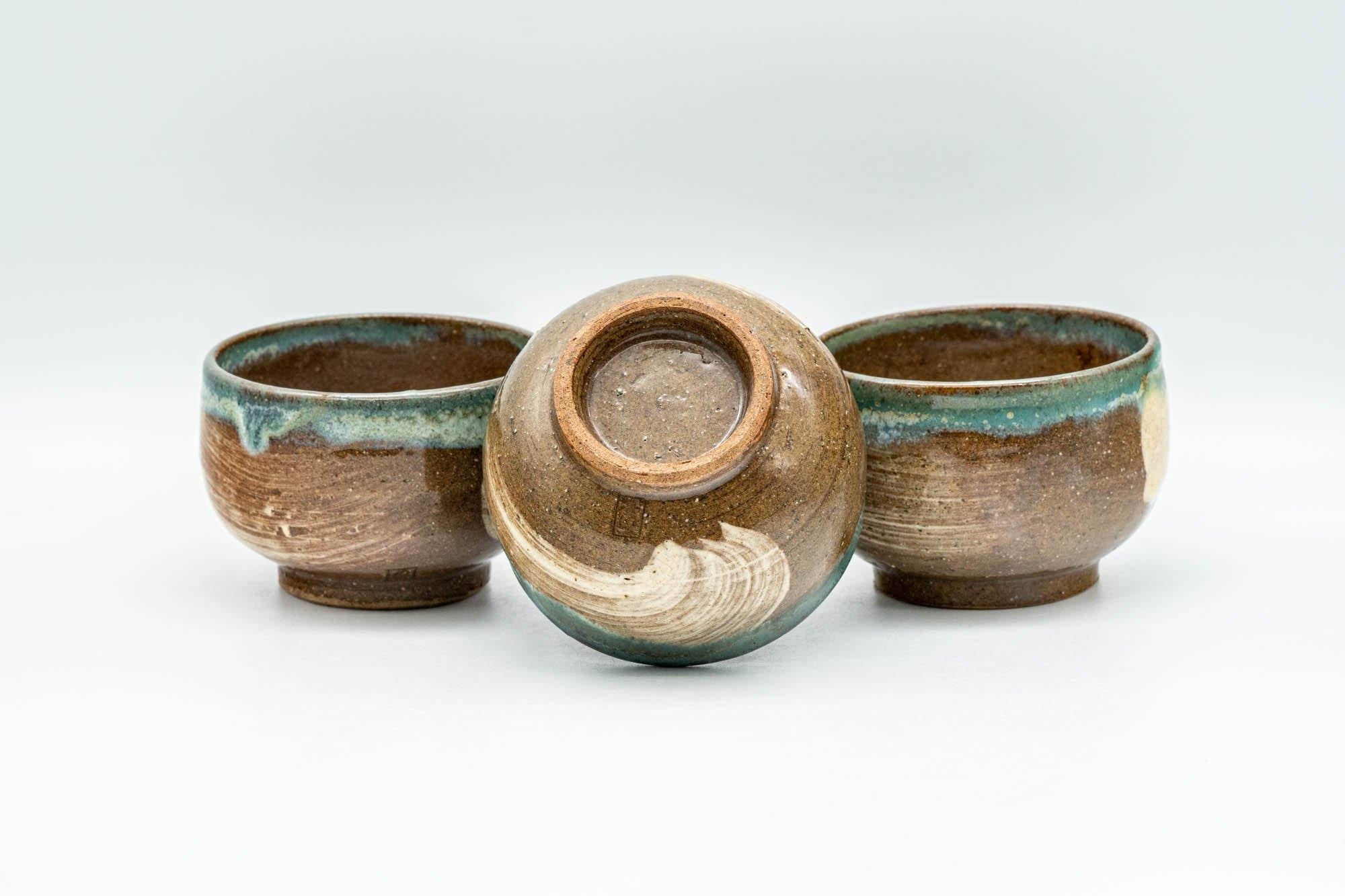 Japanese Teacups - Set of 3 Hakeme Turquoise Yunomi - 75ml