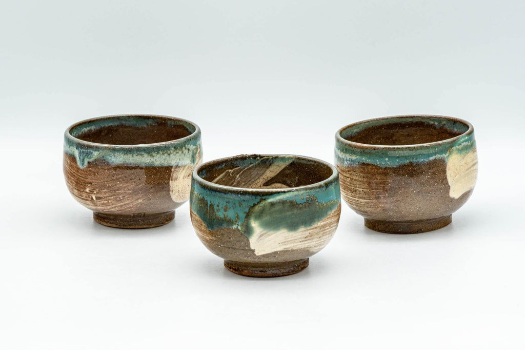 Japanese Teacups - Set of 3 Hakeme Turquoise Yunomi - 75ml