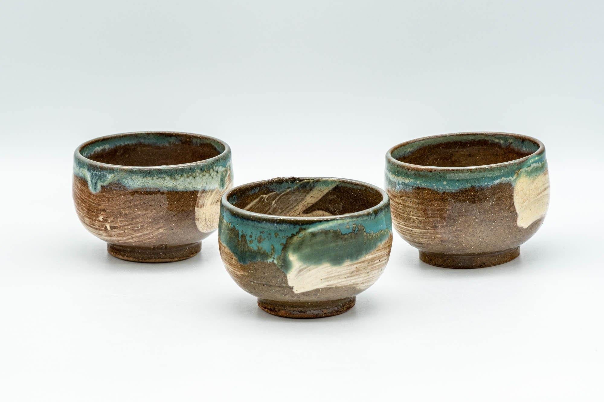 Japanese Teacups - Set of 3 Hakeme Turquoise Yunomi - 75ml