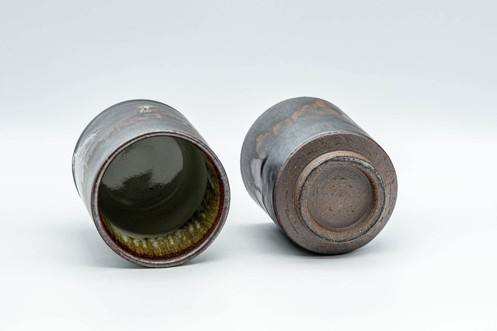 Japanese Teacups - Pair of Drip-Glazed Lidded Meoto Yunomi