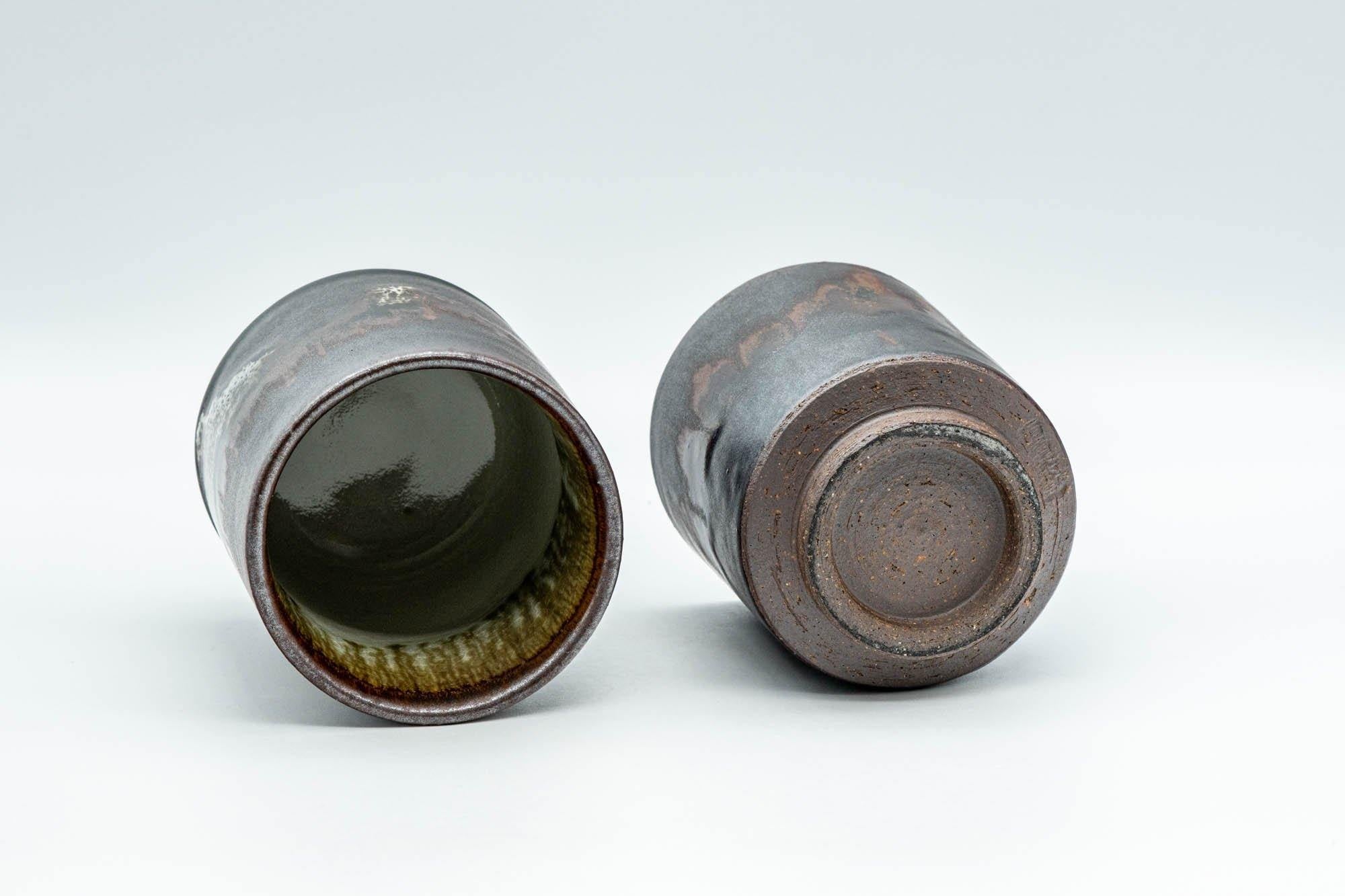 Japanese Teacups - Pair of Drip-Glazed Lidded Meoto Yunomi