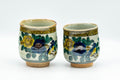 Japanese Teacups - Pair of Floral Celadon Glazed Meoto Yunomi