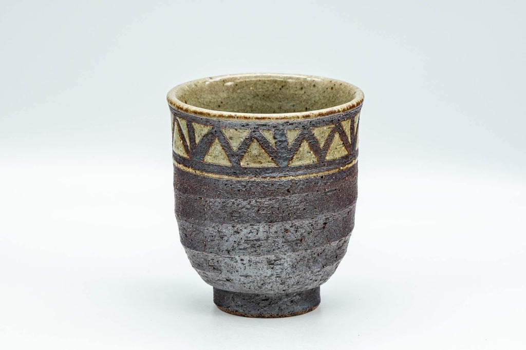 Japanese Teacup - Beige Stoneware Patterned Yunomi - 180ml