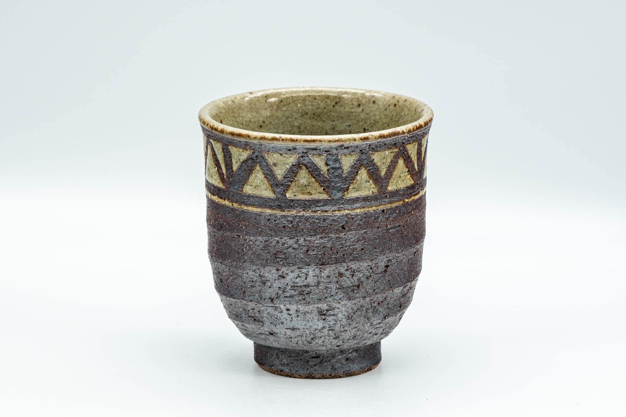 Japanese Teacup - Beige Stoneware Patterned Yunomi - 180ml