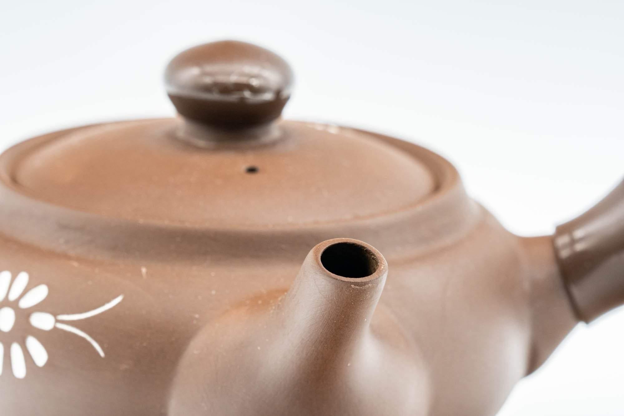 Japanese Kyusu - Floral White and Brown Teapot with Rubber Grip - 250ml