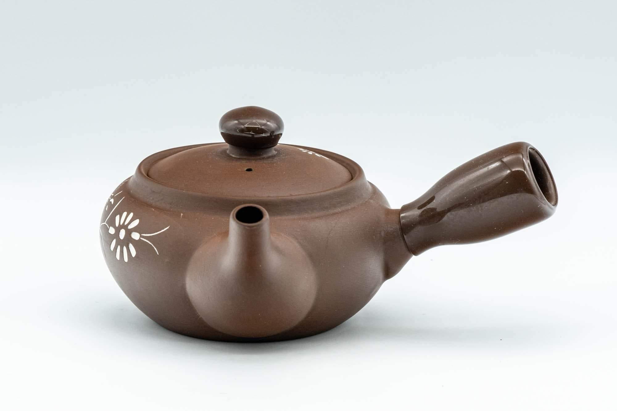 Japanese Kyusu - Floral White and Brown Teapot with Rubber Grip - 250ml