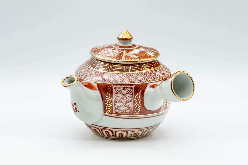 Japanese Kyusu - Red and Golden Geometric Patterned Katani-yaki Debeso Teapot - 200ml