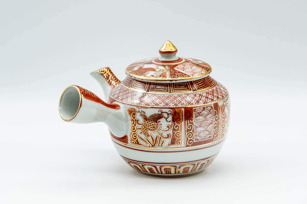 Japanese Kyusu - Red and Golden Geometric Patterned Katani-yaki Debeso Teapot - 200ml