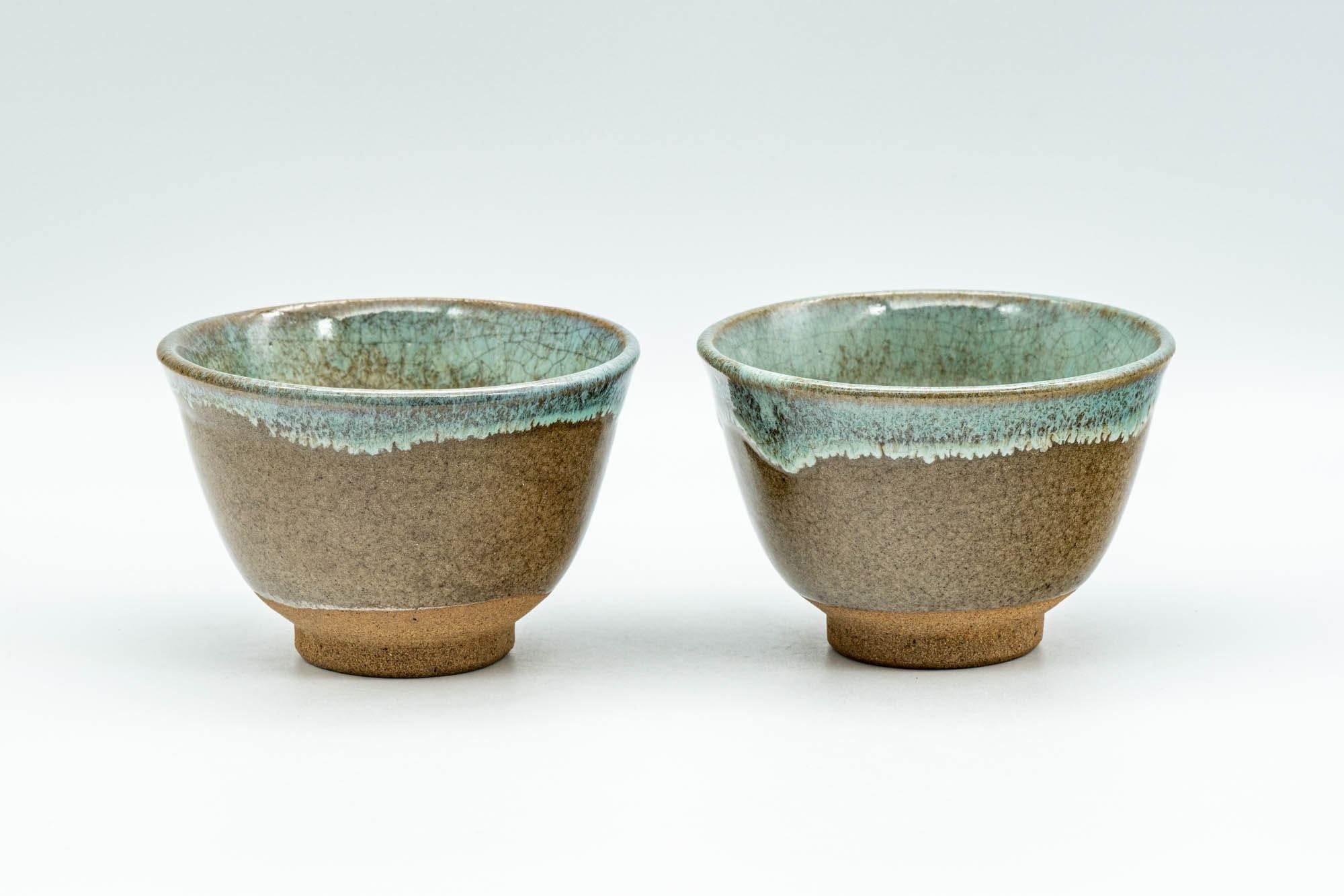 Japanese Teacups - Pair of Teal Drip-Glazed Agano-yaki Yunomi - 100ml