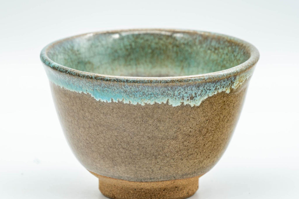 Japanese Teacups - Pair of Teal Drip-Glazed Agano-yaki Yunomi - 100ml