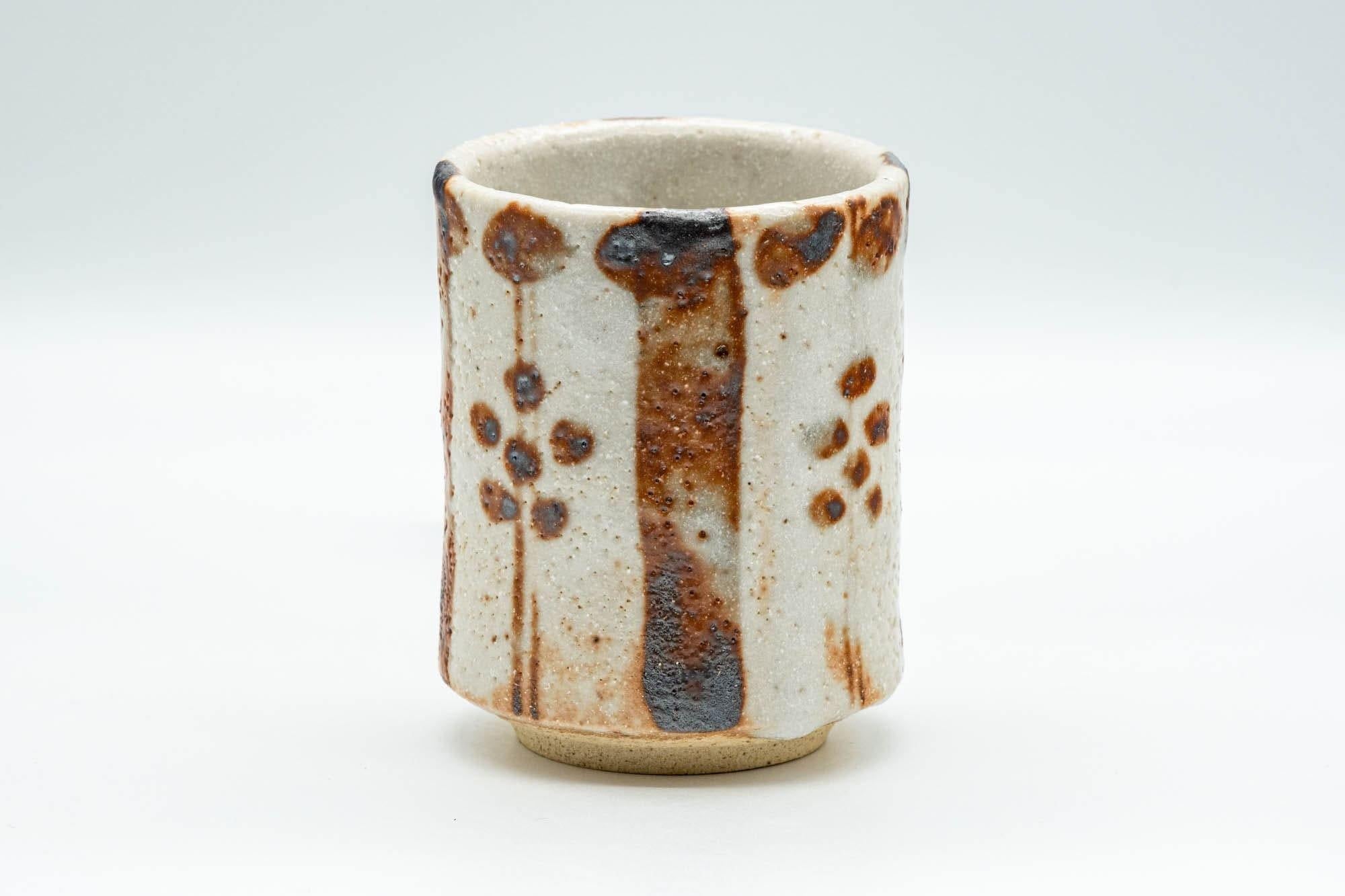 Japanese Teacup - Floral Shino Glazed Tsutsu-gata Yunomi - 160ml