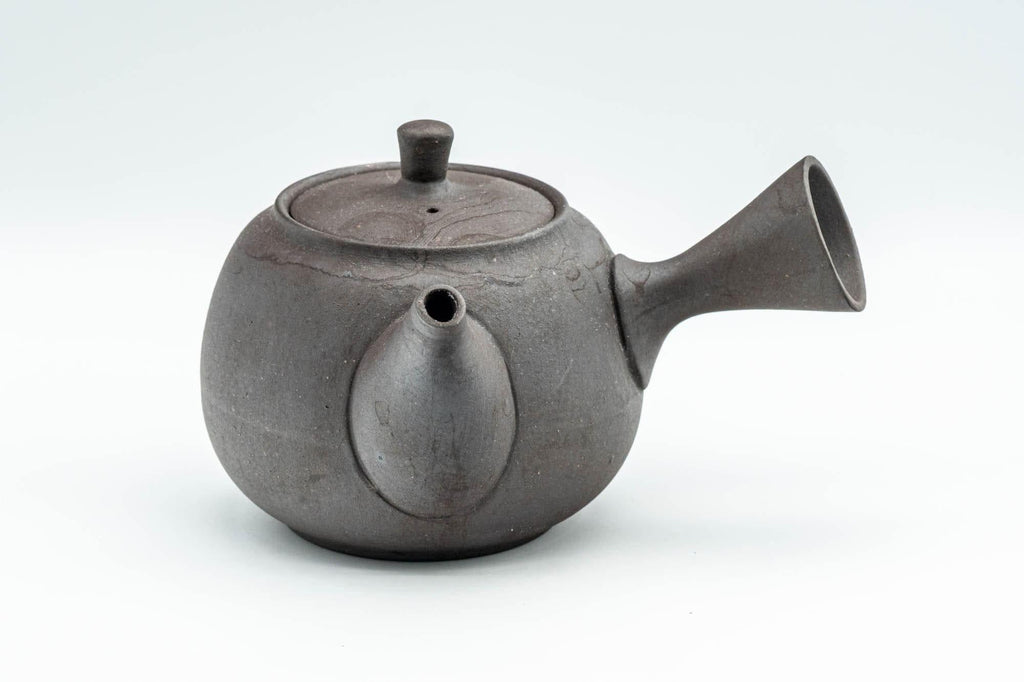 Japanese Kyusu - Beige Hakeme Black Stoneware Maru-gata Teapot - 275ml