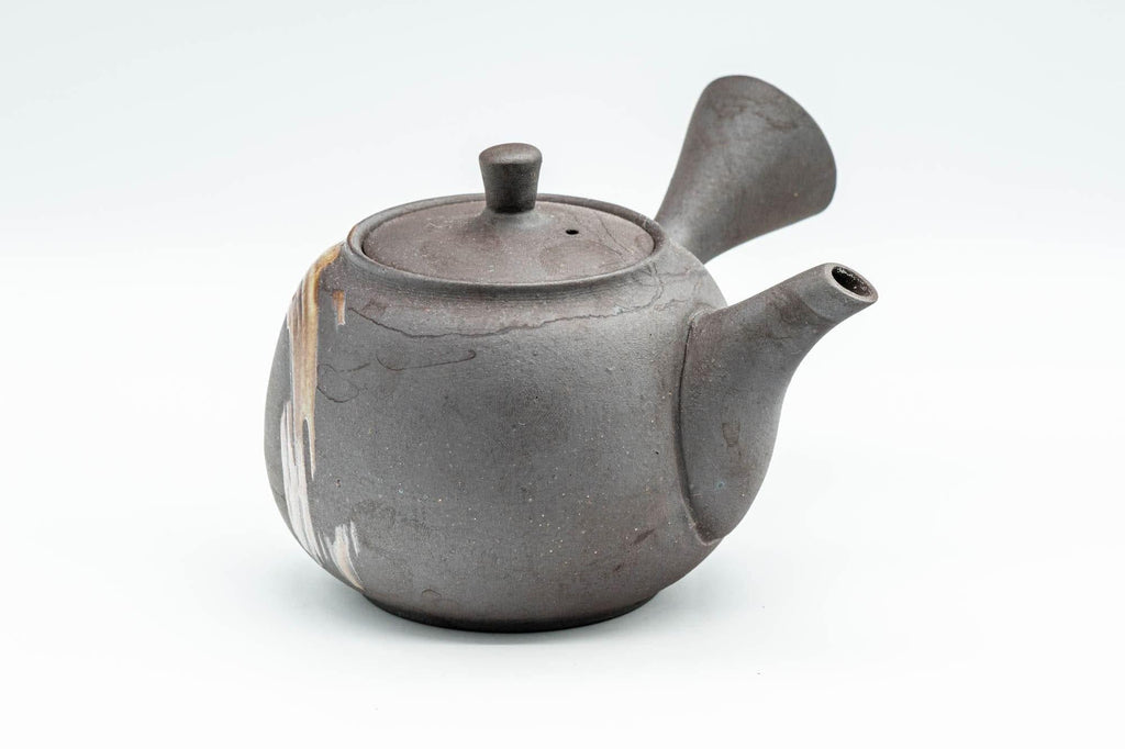 Japanese Kyusu - Beige Hakeme Black Stoneware Maru-gata Teapot - 275ml