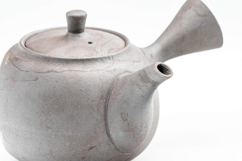 Japanese Kyusu - Beige Hakeme Black Stoneware Maru-gata Teapot - 275ml