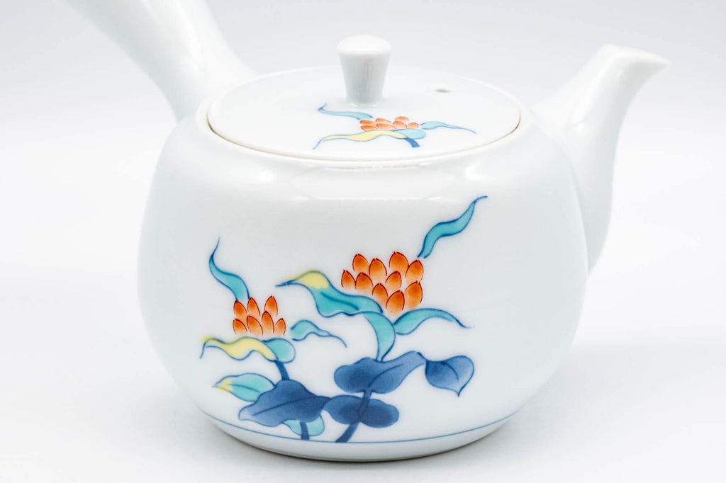 Japanese Kyusu - White Floral Arita-yaki Debeso Teapot - 200ml