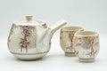 Japanese Tea Set - Red Bamboo White Holographic Glossy Glazed Debeso Kyusu Teapot with 2 Yunomi Teacups- 600ml