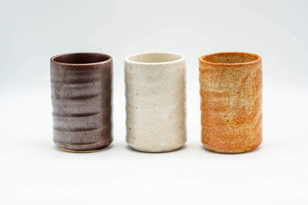 Japanese Teacup Set - Three Uniquely Glazed Tsutsu-gata Yunomi - 120ml