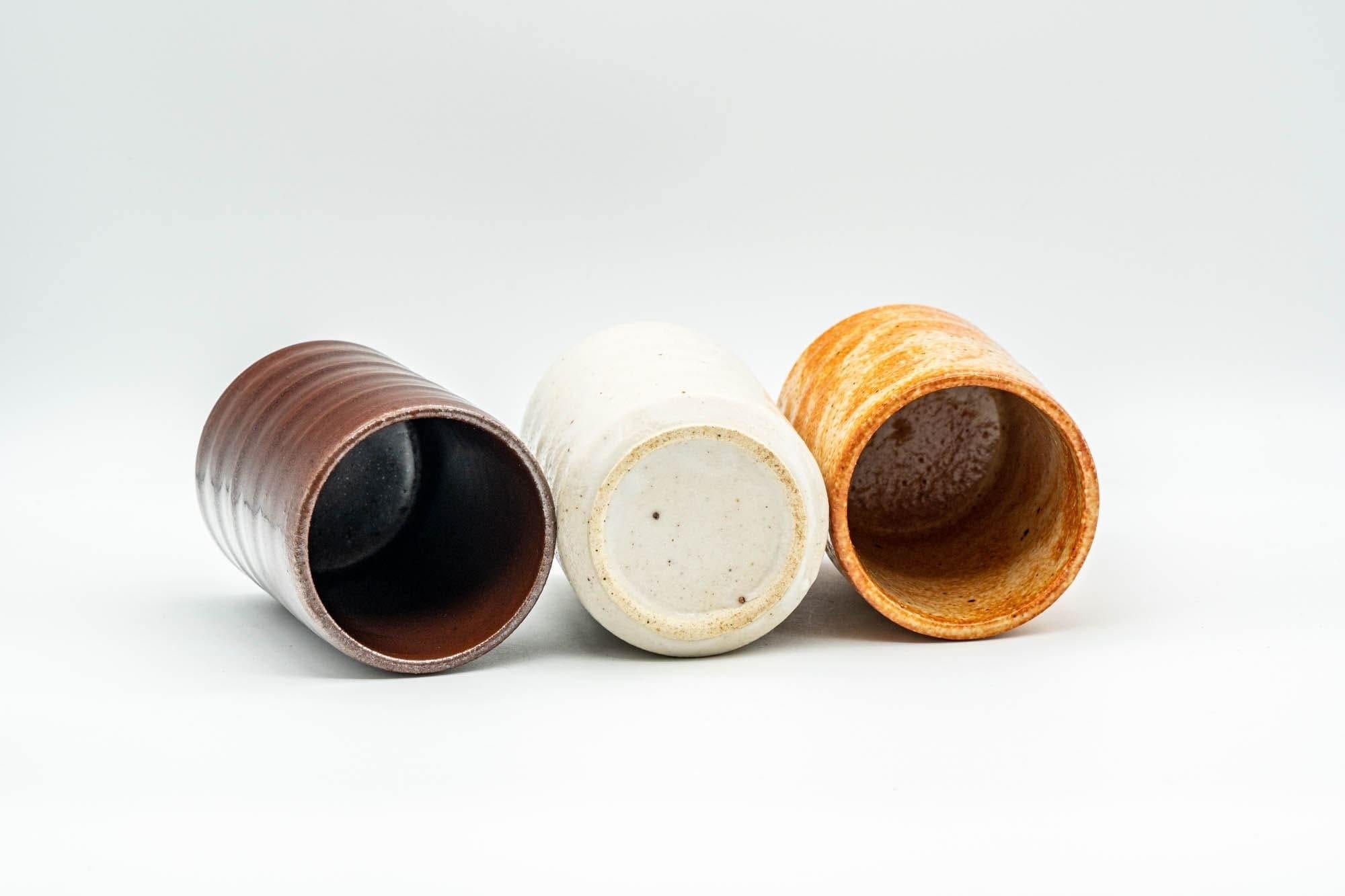 Japanese Teacup Set - Three Uniquely Glazed Tsutsu-gata Yunomi - 120ml