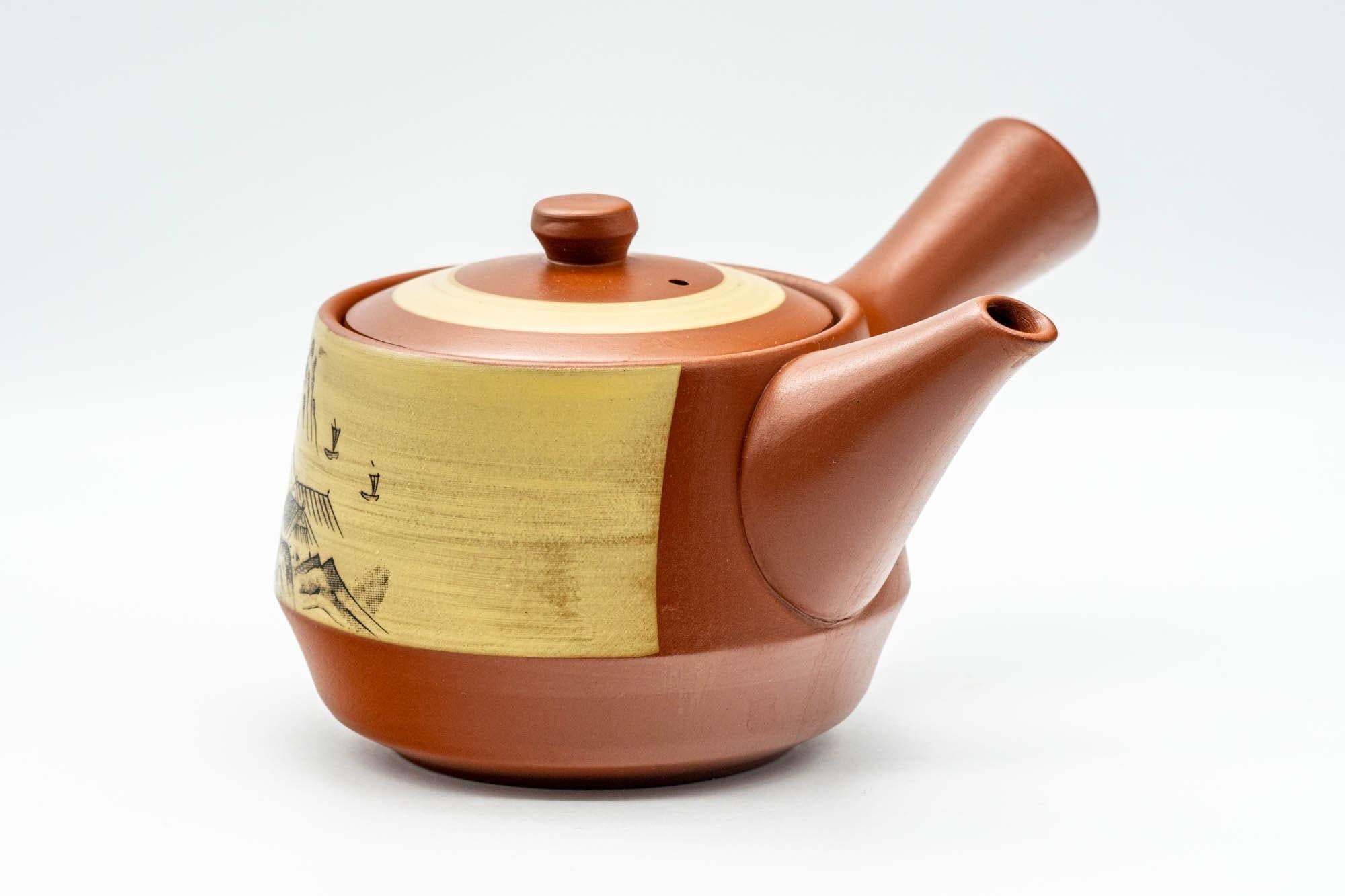 Japanese Tea Set - Mountainous Tokoname-yaki Debeso Kyusu Teapot with 5 White Inner Glazed Yunomi Teacups