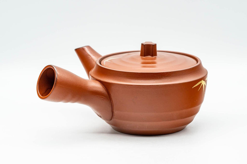 Japanese Tea Set - Gold Bamboo Tokoname-yaki Debeso Kyusu Teapot with 5 Yunomi Teacups