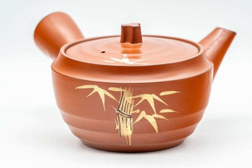 Japanese Tea Set - Gold Bamboo Tokoname-yaki Debeso Kyusu Teapot with 5 Yunomi Teacups