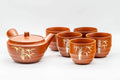 Japanese Tea Set - Gold Bamboo Tokoname-yaki Debeso Kyusu Teapot with 5 Yunomi Teacups