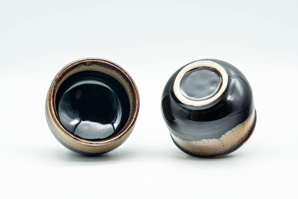 Japanese Teacups - Pair of Black Brown Hare's Fur Glazed Guinomi - 50ml