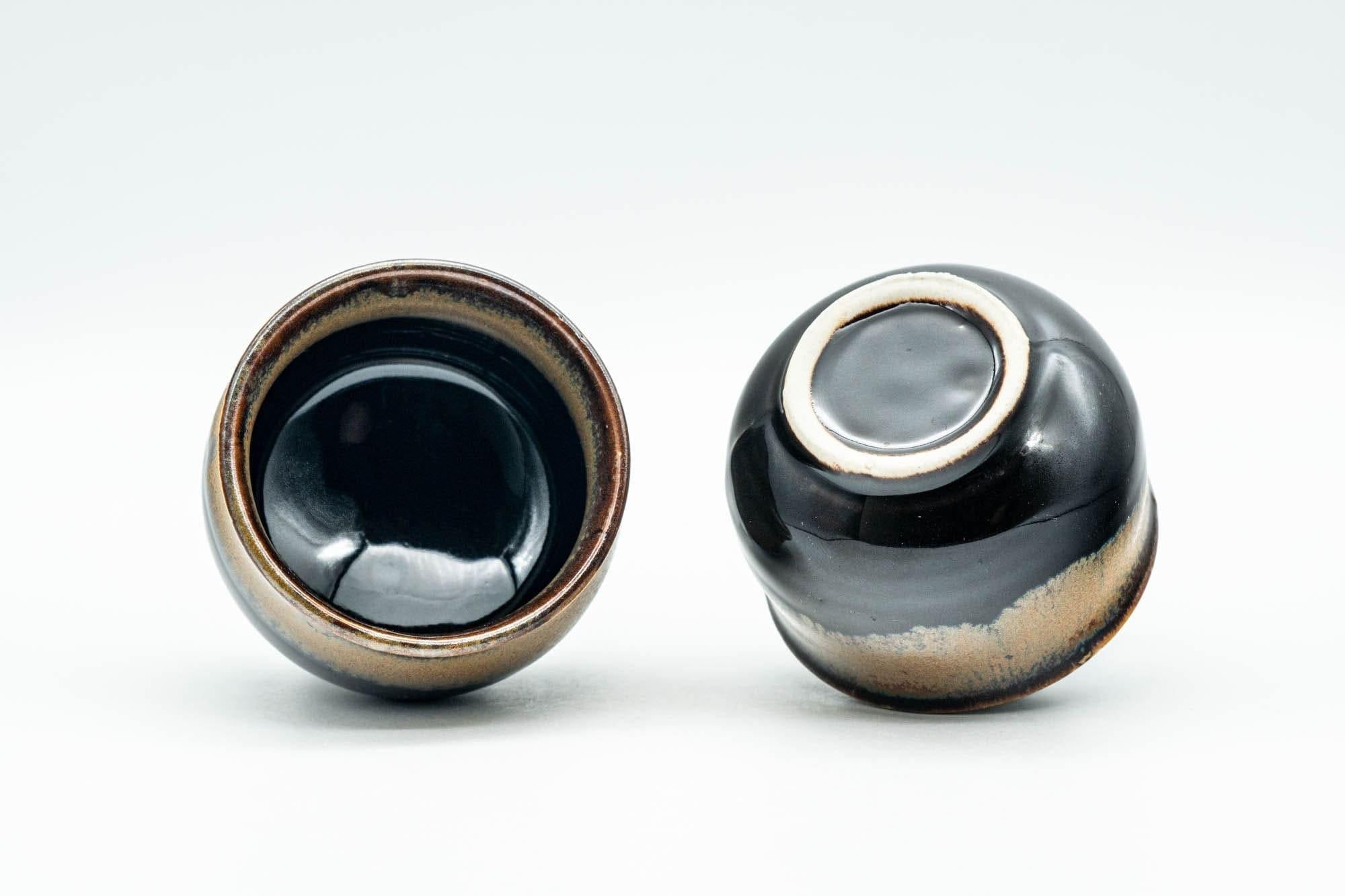 Japanese Teacups - Pair of Black Brown Hare's Fur Glazed Guinomi - 50ml