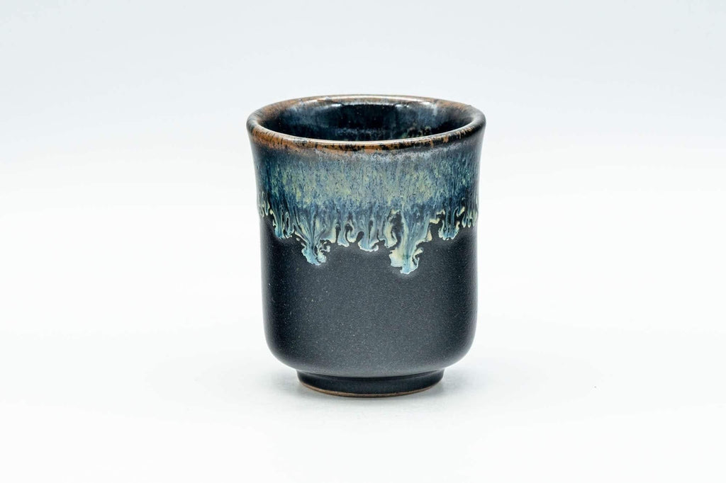 Japanese Teacup - Jet Black Hare's Fur Drip Glazed Guinomi - 60ml