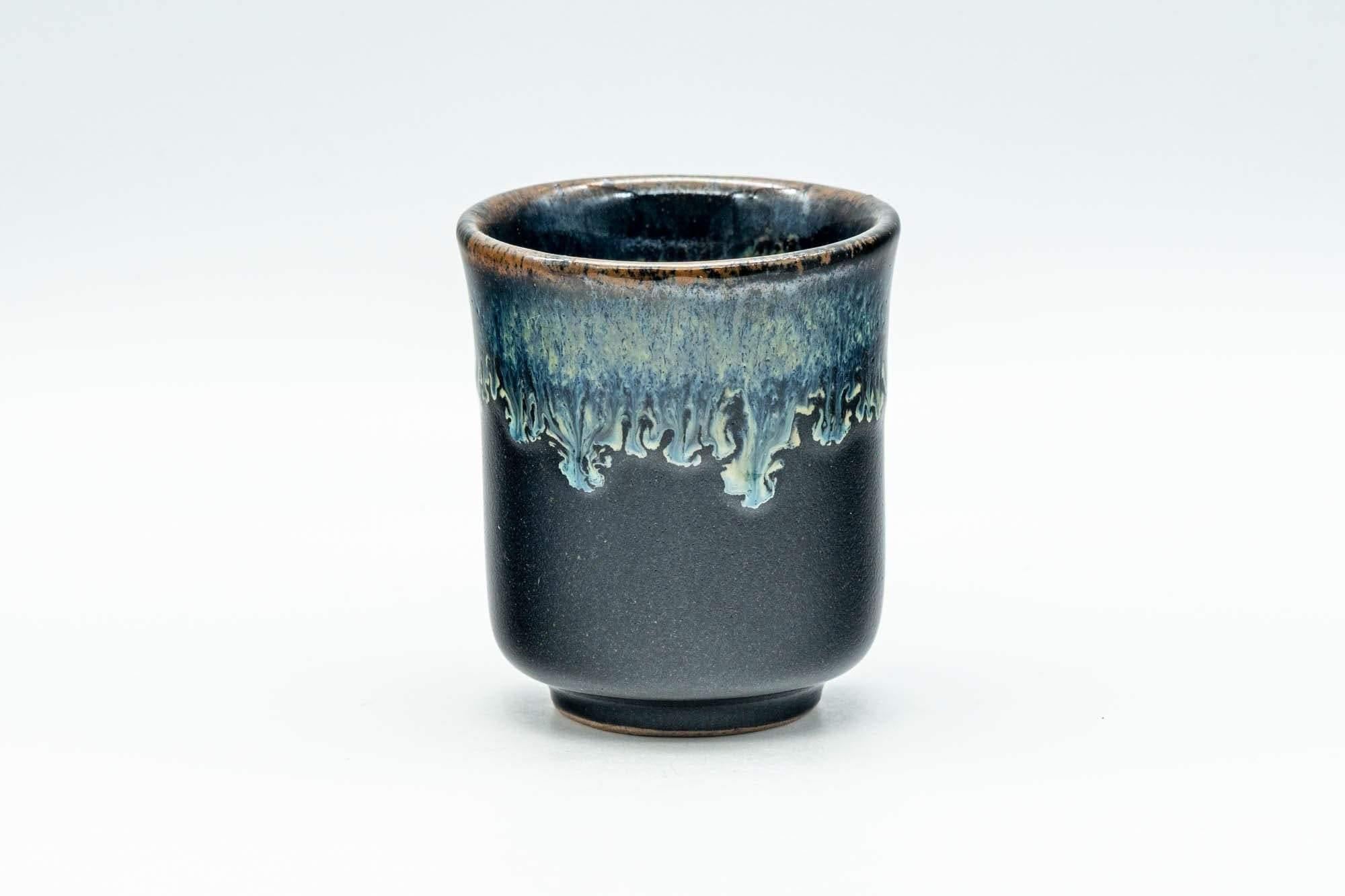 Japanese Teacup - Jet Black Hare's Fur Drip Glazed Guinomi - 60ml