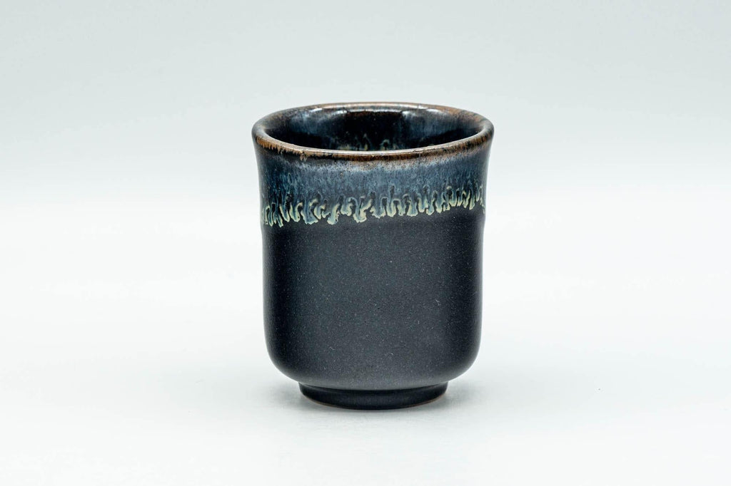 Japanese Teacup - Jet Black Hare's Fur Drip Glazed Guinomi - 60ml