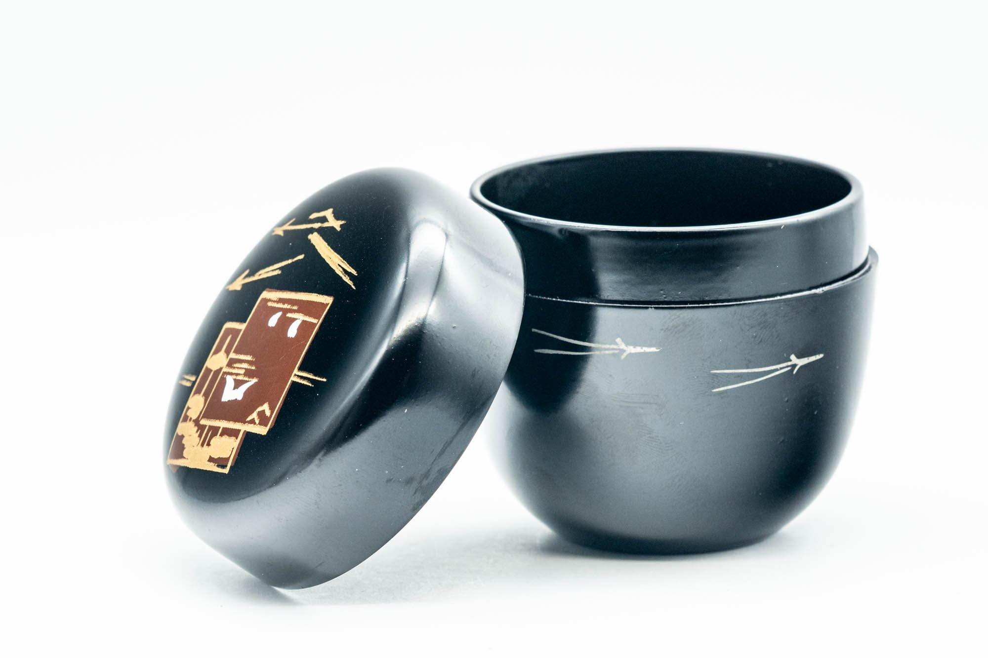 Japanese Natsume - Black Motifs Urushi Lacquer Matcha Tea Caddy - 100ml