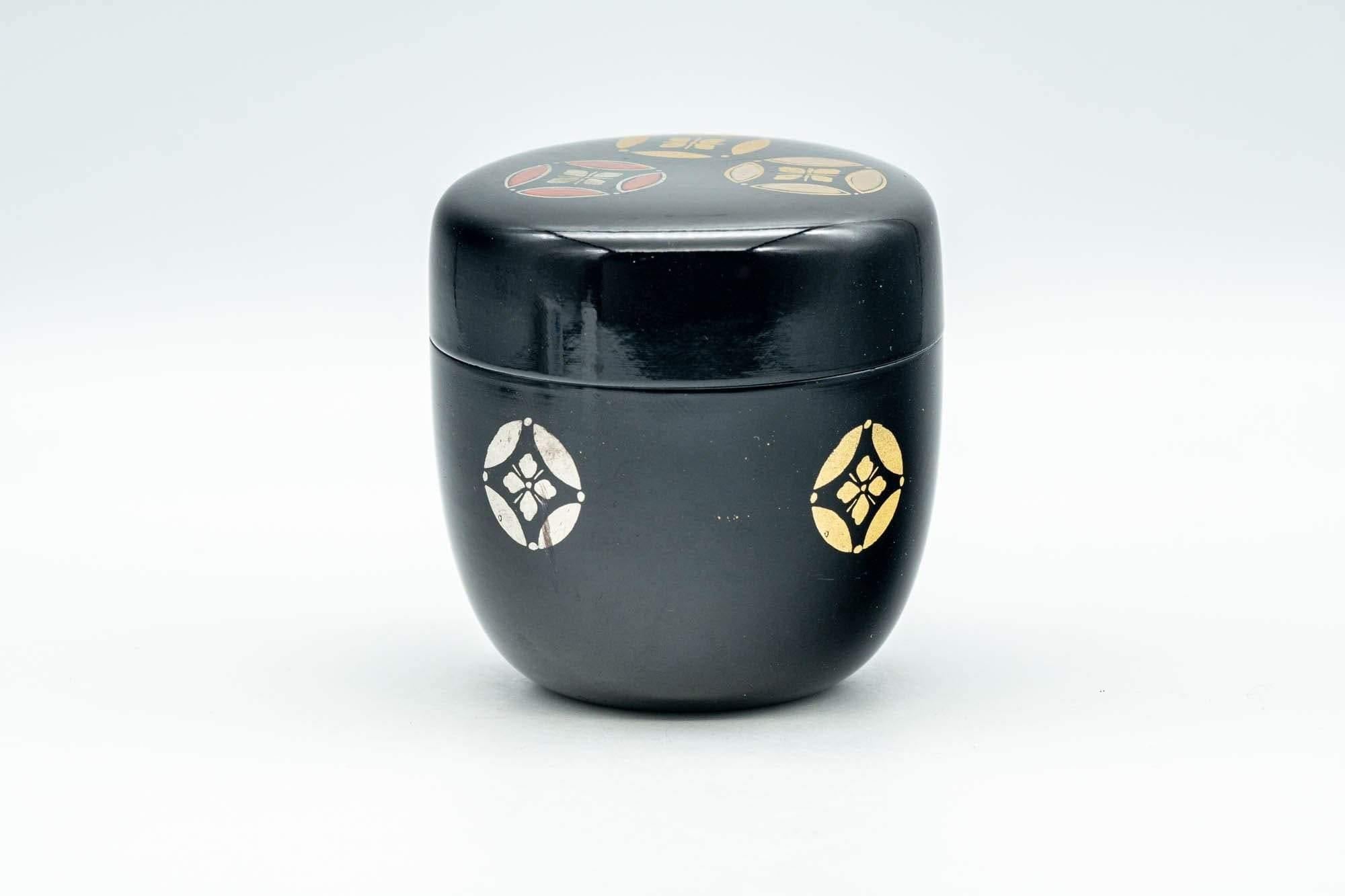 Japanese Natsume - Gold and Red Emblemed Black Lacquer Matcha Tea Caddy - 100ml