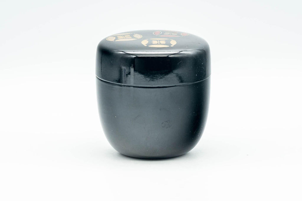 Japanese Natsume - Gold and Red Emblemed Black Lacquer Matcha Tea Caddy - 100ml