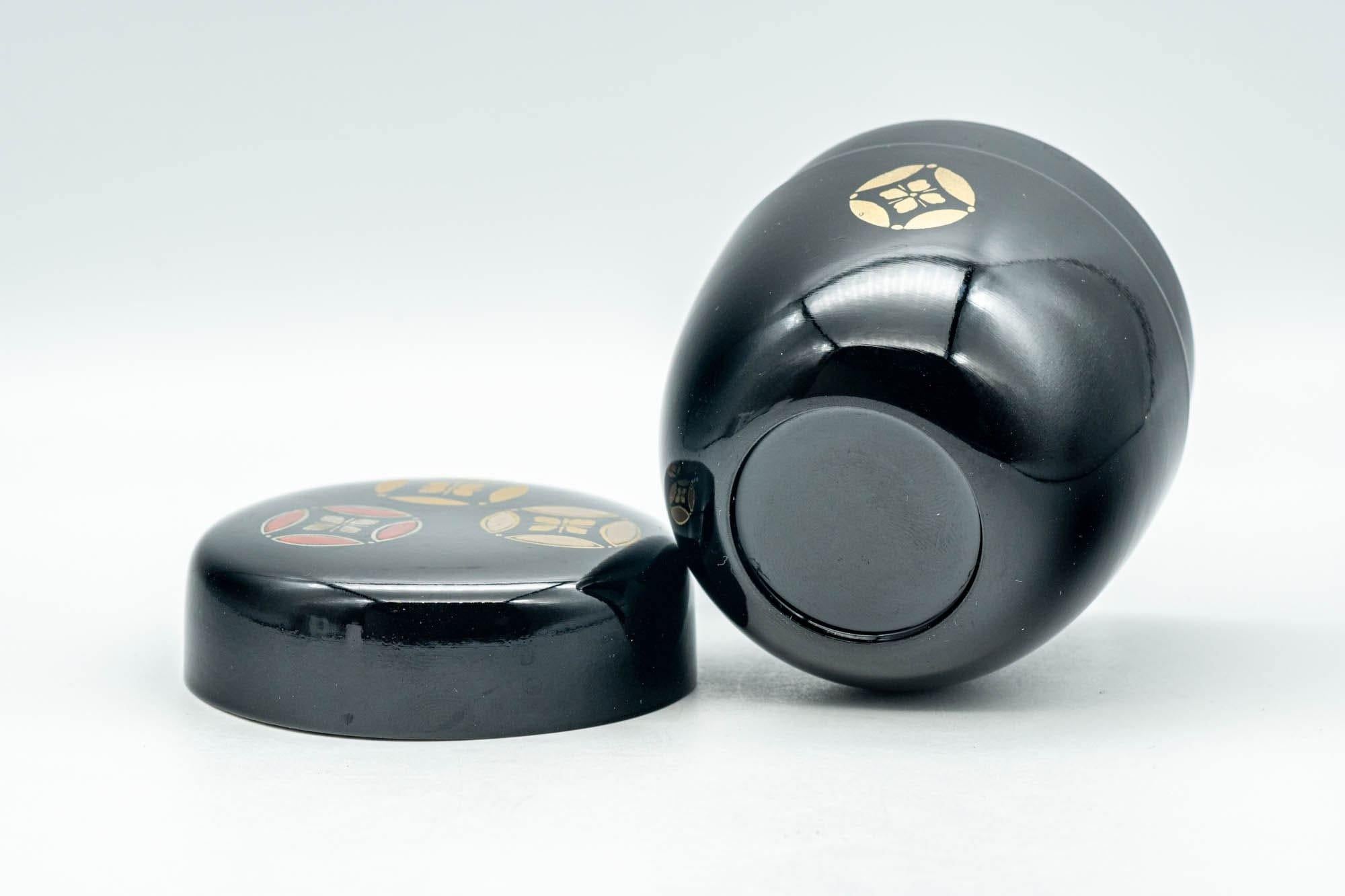Japanese Natsume - Gold and Red Emblemed Black Lacquer Matcha Tea Caddy - 100ml