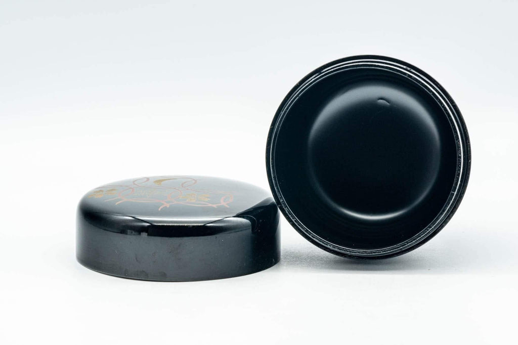 Japanese Natsume - Floral Geometric Black Lacquer Matcha Tea Caddy - 100ml