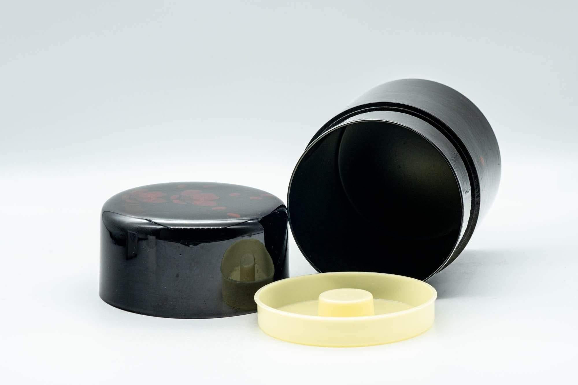 Japanese Chazutsu - Red Floral Black Lacquer Tea Canister - 350ml