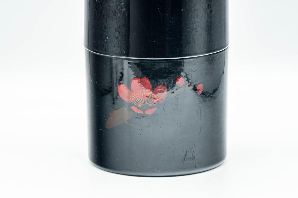 Japanese Chazutsu - Red Floral Black Lacquer Tea Canister - 350ml