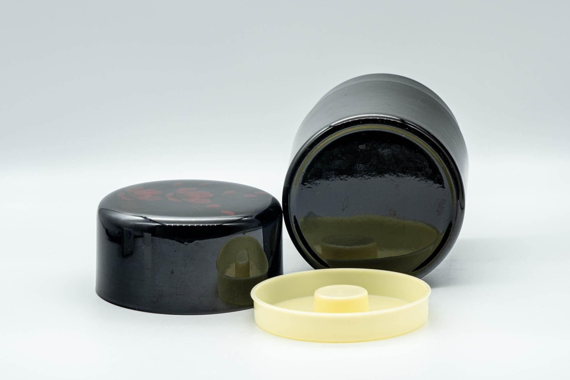 Japanese Chazutsu - Red Floral Black Lacquer Tea Canister - 350ml